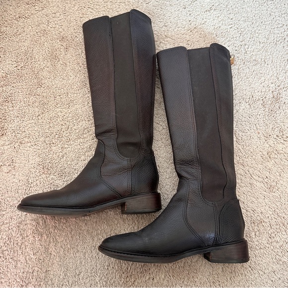 Tory Burch Dark Brown Leather Riding Boots Women’s 5 Kids 3 - Picture 3 of 10